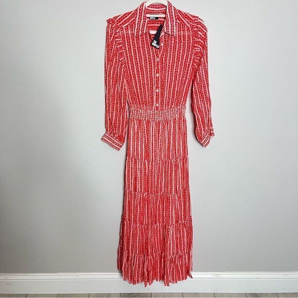 The Kooples RED AND WHITE FLORAL PRINT LONG DRESS WITH RUFFLES NWT - Picture 12 of 13